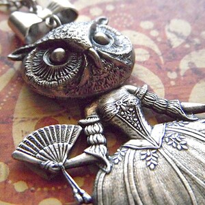 Victorian Owl Girl Necklace Victorian Dark Circus Freak Vintage Inspired Style Antiqued Silver Art Jewelry Bird Woman image 4