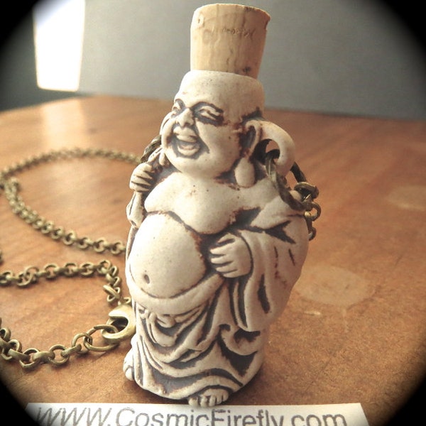 SUPER SALE! Buddha Necklace Ceramic Bottle Necklace Stoneware Ceramic Steampunk Hippie Jewelry Rustic Handcrafted Jewelry