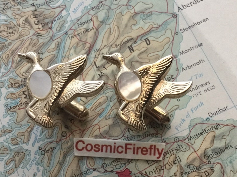 Vintage Flying Duck Cufflinks MOP Mother of Pearl Mid Century 1950's Dad Father's Day image 1