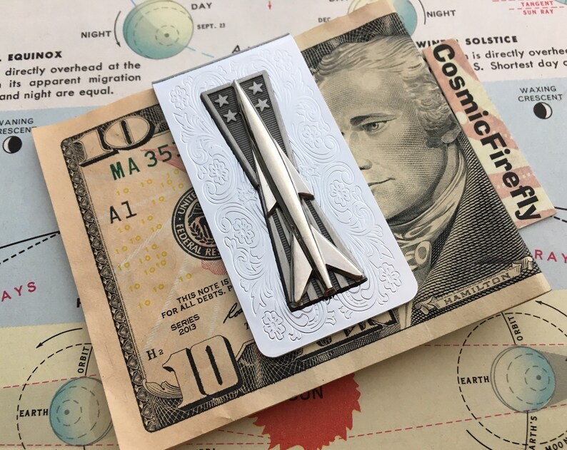 Chrome Rocketship Steampunk Money Clip Space Ship Money Clip Etsy - image 0