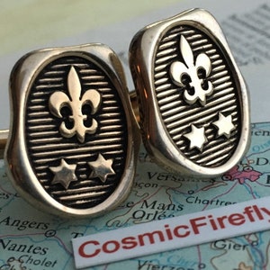 1950's Mid Century Vintage Fleur De Lis Cufflinks Stars HICKOK USA Father's Day French Cuffs Wedding image 7