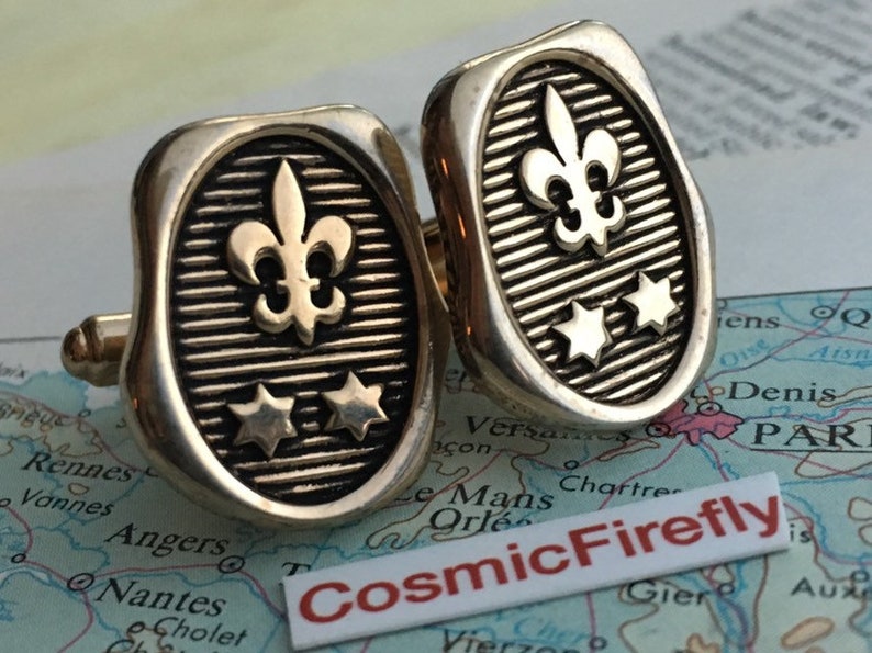 1950's Mid Century Vintage Fleur De Lis Cufflinks Stars HICKOK USA Father's Day French Cuffs Wedding image 7