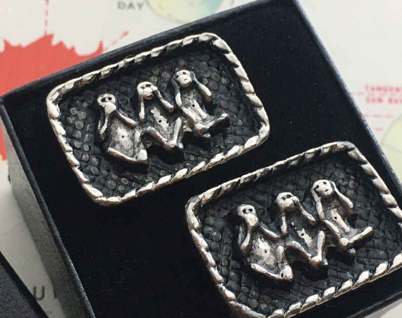 Mid Century Vintage Cufflinks Speak No Evil Monkeys 1950/'s Men/'s Steampunk Cosplay Accessories