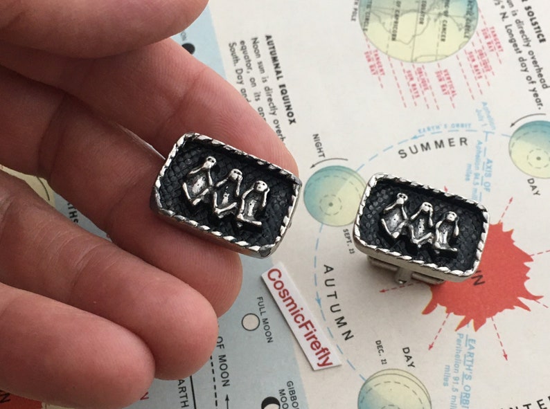 Mid Century Vintage Cufflinks Speak No Evil Monkeys 1950/'s Men/'s Steampunk Cosplay Accessories