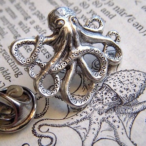 Tiny Octopus Tie Tack Lapel Pin Silver Plated Gothic Victorian Nautical Steampunk From Cosmic Firefly image 4