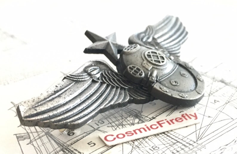 Cosplay Steampunk Pin Nautical Diving Helmet Cosplay Pilot Wings Metal Badge Ocean Diver Deep Sea Diver Cosplay Pin Flying Badge image 4