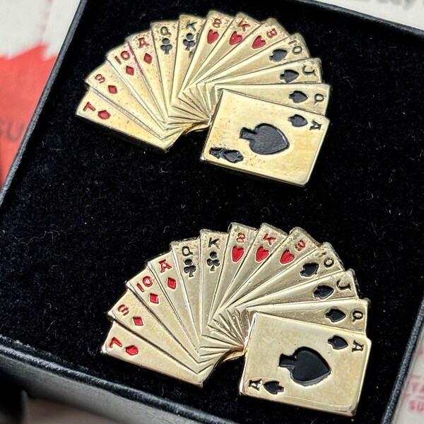 Lucky Vintage Las Vegas Gambling Cufflinks Playing Cards Ace Spades Blackjack