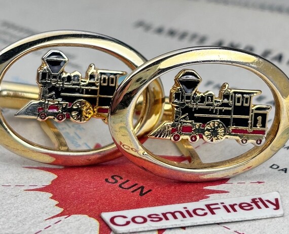 1950's Mid Century Vintage Train Cufflinks Locomo… - image 2