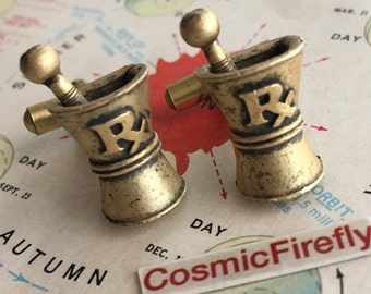 Vintage Pharmacist Cufflinks Apothacary Steampunk Rx Pharmacy Mortar and Pestle Medical Medicine