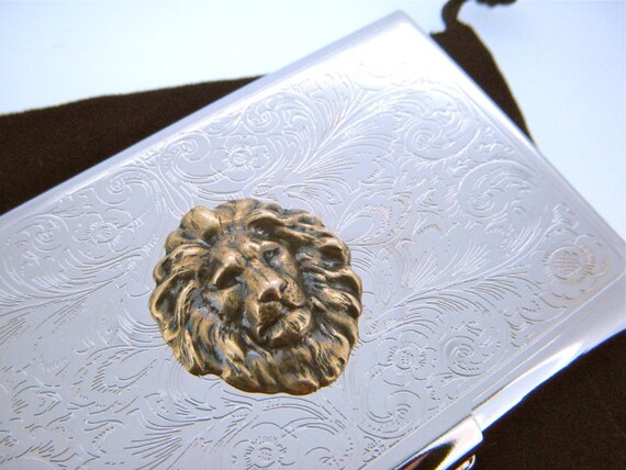 Lion Card Case Business Card Case Lion Victorian Card Case Etsy