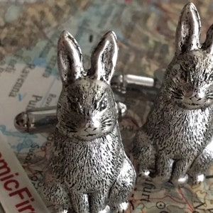 Bunny Rabbit Cufflinks Antiqued Silver Plated Handcrafted Metal Father's Day Easter image 5