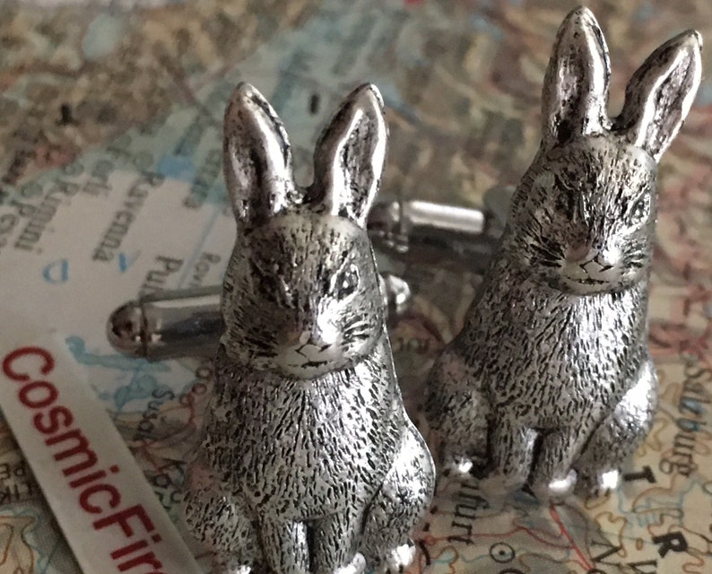 Bunny Rabbit Cufflinks Antiqued Silver Plated Handcrafted Metal Father's Day Easter image 5