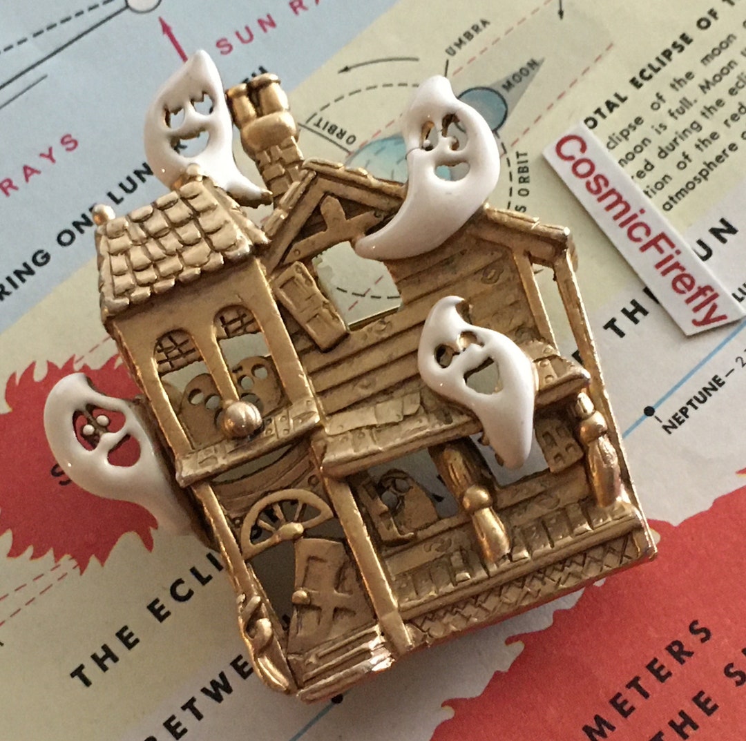 Vintage Halloween Pin Haunted House Brooch Novelty Ghost Costume ...
