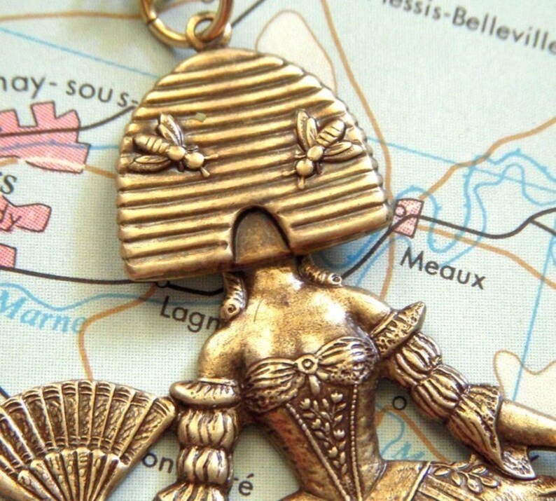 Brass Bee Girl Necklace Victorian Beehive Head Antiqued Brass Steampunk Necklace Dark Circus Freak Show Handcrafted Art Jewelry Freak Show