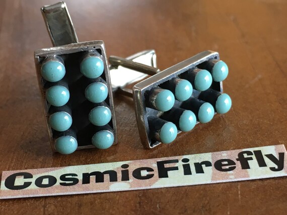 Turquoise Cufflinks Men's Vintage Cufflinks Sterli