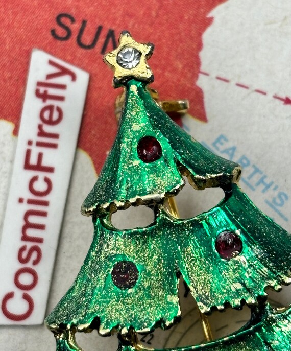 Small Metallic Green Vintage Christmas Tree Pin B… - image 5
