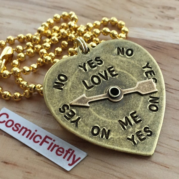 Valentine's Steampunk Heart Necklace Spinner Love Meter Yes No Brass Metal Jewelry Spinning Arrow Really Moves