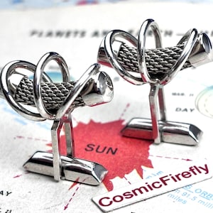 1950's Vintage Atomic Cufflinks Mesh Industrial Rings Abstract Modernist MCM