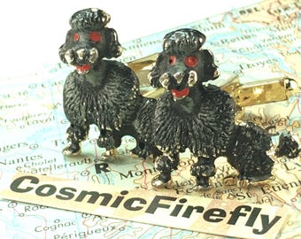 Vintage French Poodle Cufflinks Black Dog Cuff Links 1950's MCM