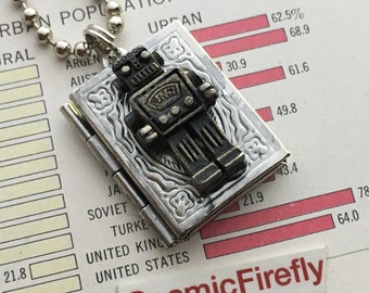 Small Robot Locket Boy's Steampunk Necklace Lightweight Novelty Costume Jewelry