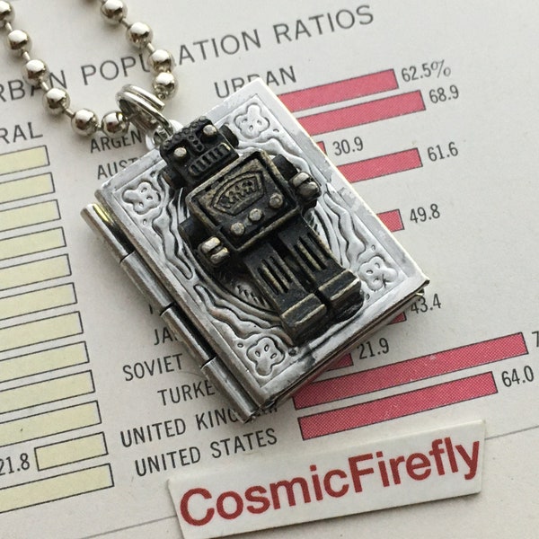 Small Robot Locket Boy's Steampunk Necklace Lightweight Novelty Costume Jewelry