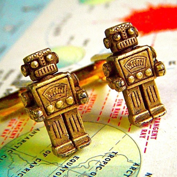 Robot Cufflinks Rustic Brass Bronze Steampunk Robots The Originals From Cosmic Firefly Real Simple Magazine