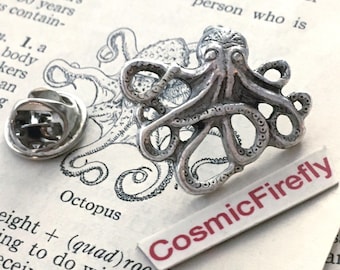 Small Octopus Tie Tack Lapel Pin Nautical Steampunk Cosmic Firefly Gift Box