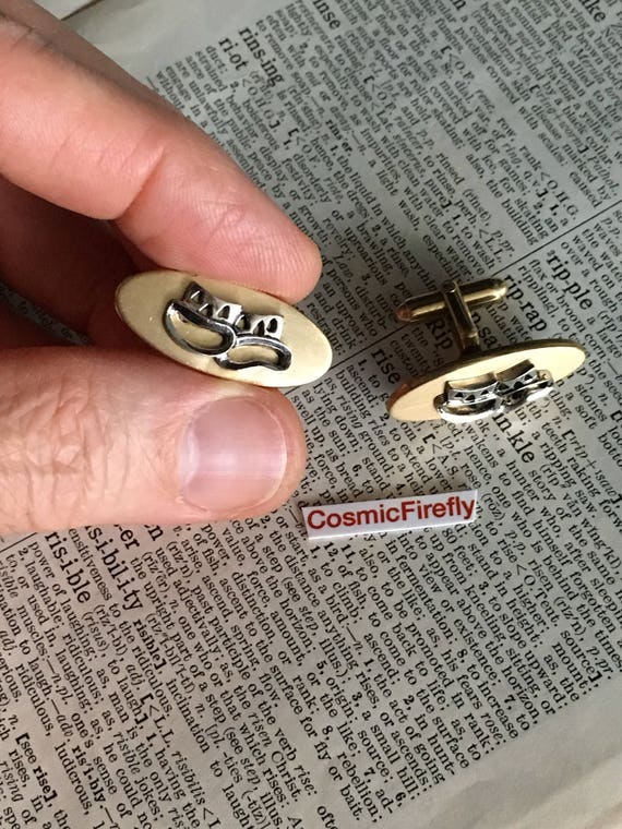 Mid Century Vintage Cufflinks Comedy Tragedy Mask… - image 3