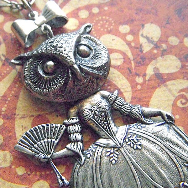 Viktorianische Eule Mädchen Halskette Victorian Dark Zirkus Freak Vintage Inspirierte Stil Antik Silber Kunst Schmuck Vogel Frau