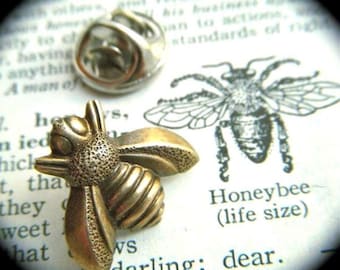 Tiny Bee Pin Tie Tack Small Antiqued Brass Vintage Style Steampunk