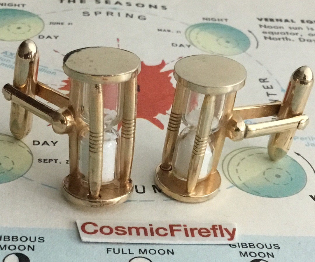 1950's Vintage Hourglass Cufflinks Miniature Brass Steampunk Sand Timer