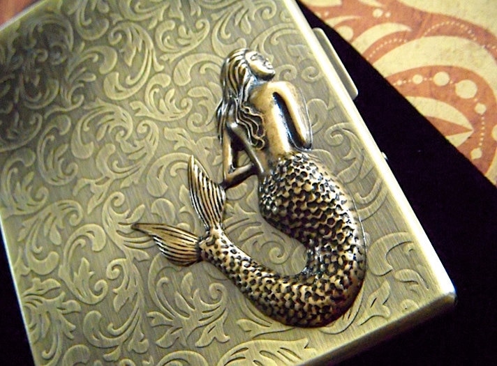 Mermaid Cigarette Case Large Slim Holds 9 
