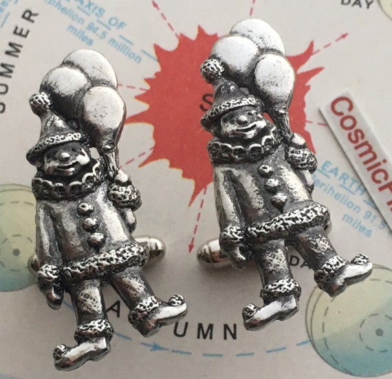 Vintage Circus Clown Cufflinks Antique Silver Meta