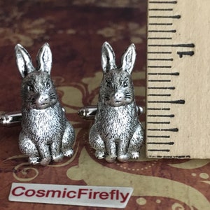 Bunny Rabbit Cufflinks Antiqued Silver Plated Handcrafted Metal Father's Day Easter image 3