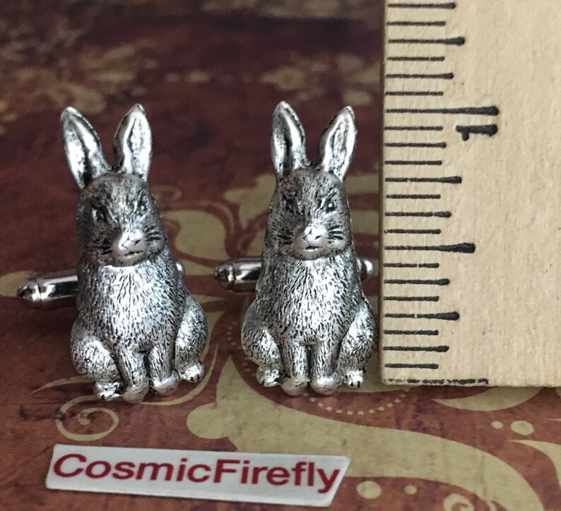 Bunny Rabbit Cufflinks Antiqued Silver Plated Handcrafted Metal Father's Day Easter image 3