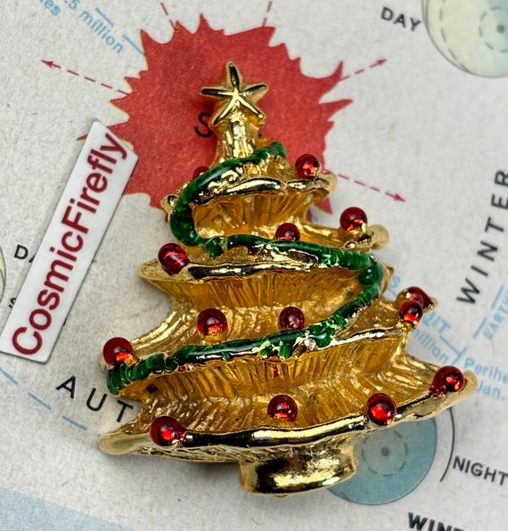 Chunky Vintage Christmas Tree Pin Brooch Costume … - image 1