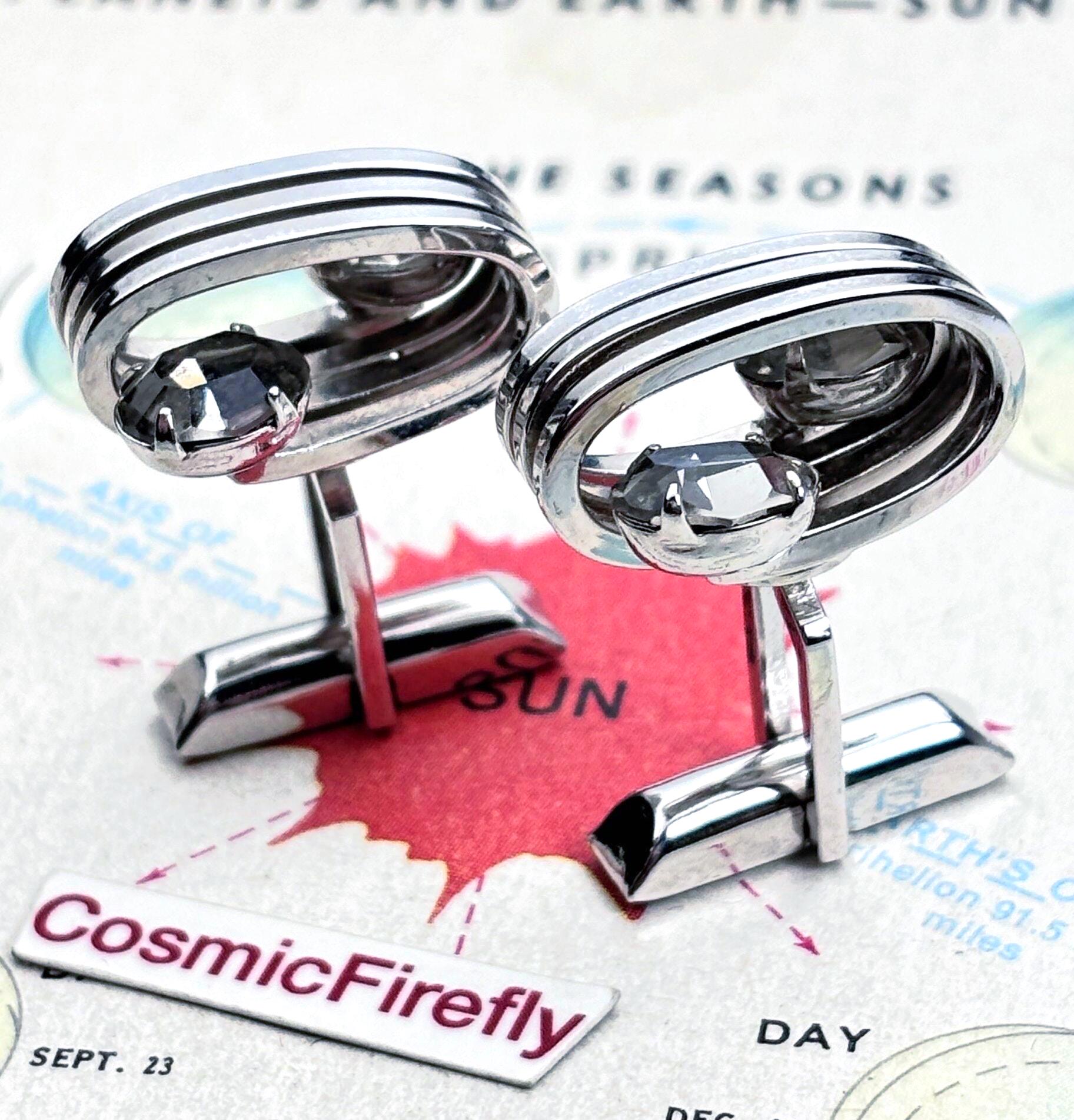 1940年代ヴィンテージアールデコカフスボタン＆タイバークリップ、原子