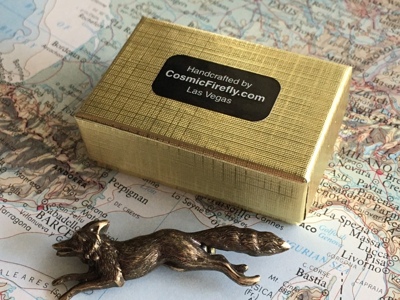 Small Running Fox Pin Brooch Steampunk Accessories Cosplay Pin Petite Antiqued Brass Metal Easter Pin Mother's Day image 7