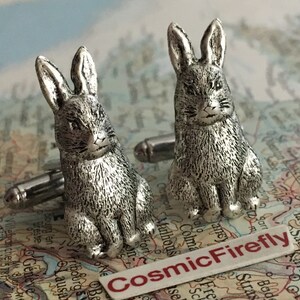 Bunny Rabbit Cufflinks Antiqued Silver Plated Handcrafted Metal Father's Day Easter image 7