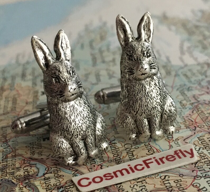 Bunny Rabbit Cufflinks Antiqued Silver Plated Handcrafted Metal Father's Day Easter image 7