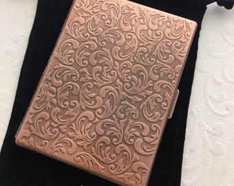 Slim Cigarette Case Big Antiqued Copper Color Plated Metal Case Gothic Victorian Art Nouveau Vintage Inspired Smoking Case Big Card Holder