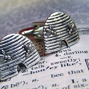 Bees Beehive Cufflinks Silver Plated Miniatures Tiny Bees Bee Cufflinks image 1