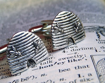Bees Beehive Cufflinks Silver Plated Miniatures Tiny Bees Bee Cufflinks