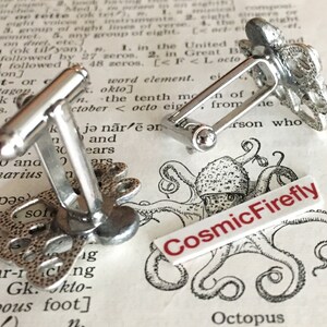 Miniature Octopus Cufflinks Antiqued Silver Plated Men's Accessories & Gifts For Dad FREE Gift Box Nautical Steampunk Cosplay Cruise image 2