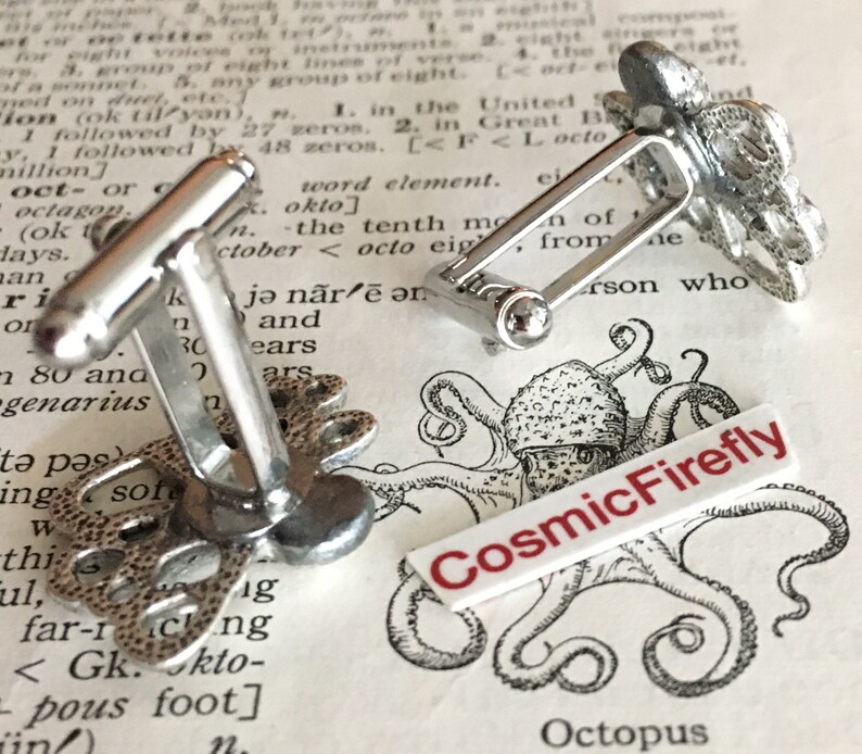 Miniature Octopus Cufflinks Antiqued Silver Plated Men's Accessories & Gifts For Dad FREE Gift Box Nautical Steampunk Cosplay Cruise image 2