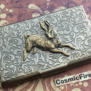 Brass Bunny Rabbit Business Card Case Antiqued Finish Vintage Inspired Victorian Steampunk Rabbit Card Metal Wallet Case