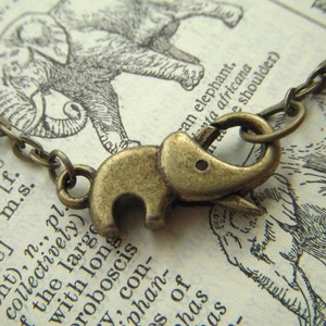 Baby Elephant Necklace Tiny Antiqued Brass Bronze Rustic Finish Fashion Jewelry Clasp Trunk Up For Good Luck image 2