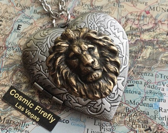 BIG Lion Heart Locket Necklace Leo Lion Costume Novelty Jewelry Large Size