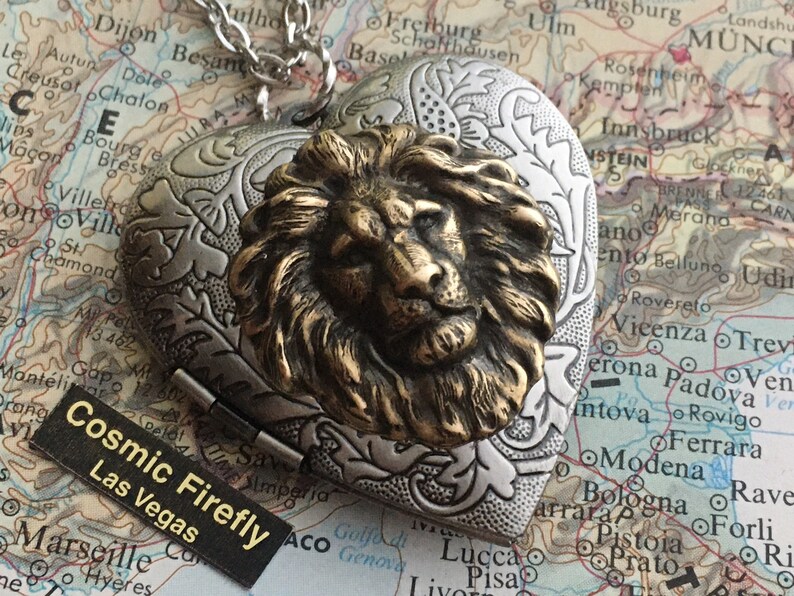 BIG Lion Heart Locket Necklace Leo Lion Costume Novelty Jewelry Large Size image 1