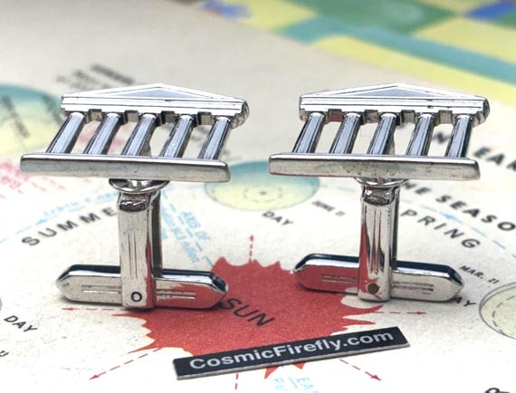Vintage Greek Doric Architectural Cufflinks 1950's MCM HICKOK USA View 3